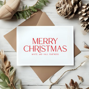 Minimalist Merry Christmas Business   Red White Holiday Card