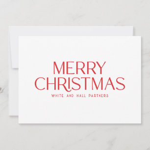 Minimalist Merry Christmas Business Red White Holiday Card