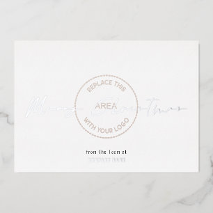 Minimalist Merry Christmas Company Logo Overlay Foil Holiday Card