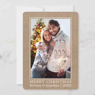 Minimalist Merry Christmas Couple Photo Kraft Holiday Card