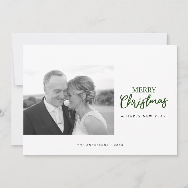 Minimalist Merry Christmas Custom Photo Holiday Card (Front)
