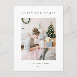 Minimalist Merry Christmas Family Photo Holiday Postcard