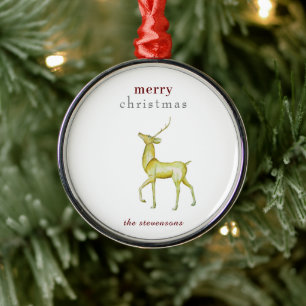 Minimalist Merry Christmas Gold Reindeer Metal Ornament