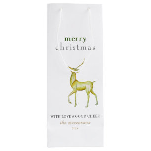 Minimalist Merry Christmas Gold Reindeer Wine Gift Bag
