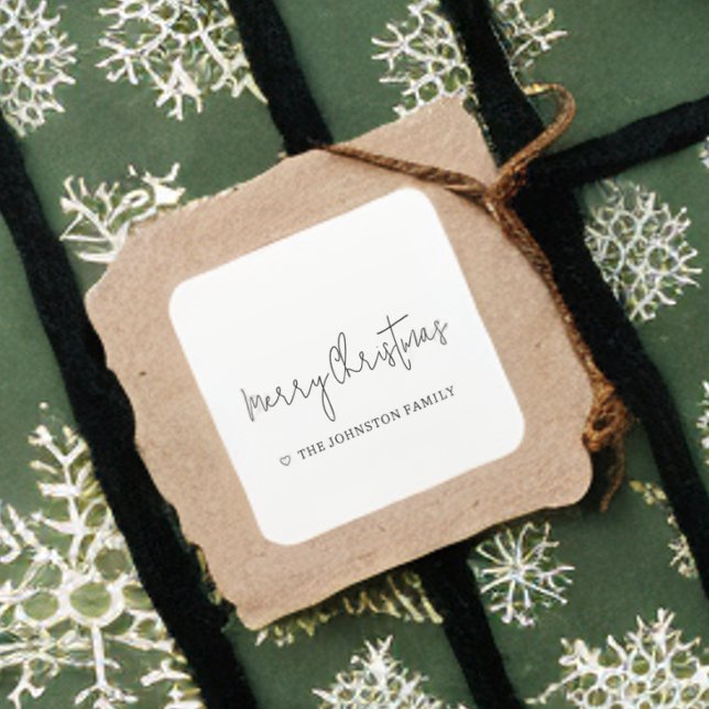 Minimalist Merry Christmas Heart Black White   Square Sticker (Creator Uploaded)