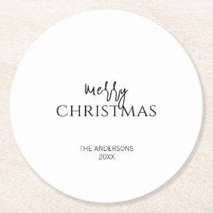 Minimalist Merry Christmas Holiday Round Paper Coaster