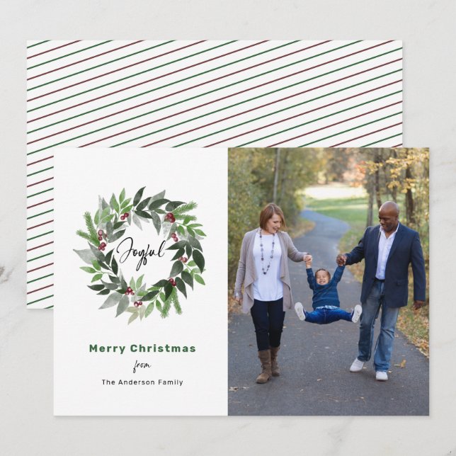 Minimalist Merry Christmas Holiday Wreath Photo Card (Front/Back)