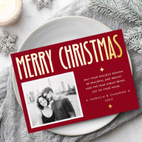 Minimalist Merry Christmas modern retro deep red
