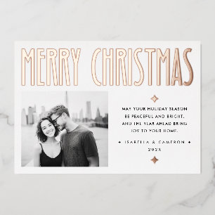 Minimalist Merry Christmas modern retro white Foil Holiday Card