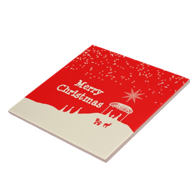 Minimalist Merry Christmas Nativity Scene Ceramic Tile (Side)