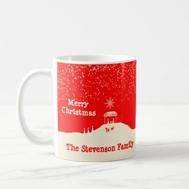 Minimalist Merry Christmas Nativity Scene Coffee Mug (Left)