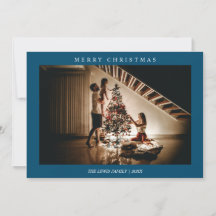 Minimalist Merry Christmas Navy Blue Photo