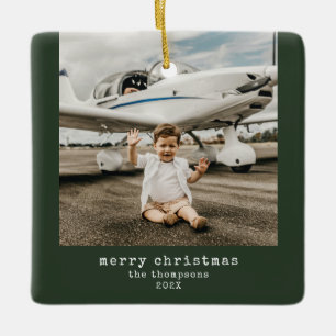 Minimalist Merry Christmas Personalised Photo  Ceramic Ornament