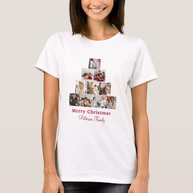 Minimalist Merry Christmas Photo Collage T-Shirt (Front)