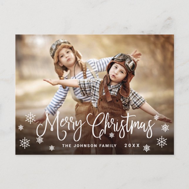 Minimalist Merry Christmas PHOTO Holiday Greeting Postcard (Front)