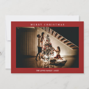 Minimalist Merry Christmas Red Photo Holiday Card
