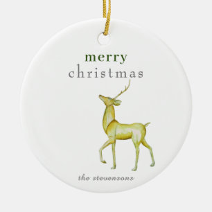 Minimalist Merry Christmas Reindeer Holiday Photo Ceramic Ornament