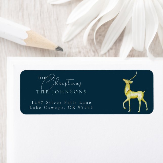 Minimalist Merry Christmas Reindeer Return Address Label (Insitu)
