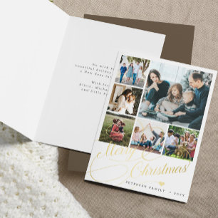 Minimalist Merry Christmas script 6 photo collage Holiday Card
