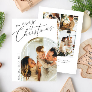 Minimalist Merry Christmas Script Five Photo Holiday Card