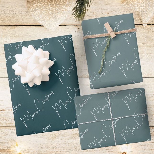 Minimalist Merry Christmas Script Green Wrapping Paper Sheet (Creator Uploaded)