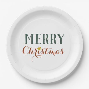 Minimalist Merry Christmas star holiday Paper Plate