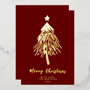 Minimalist Merry Christmas Tree Foil Holiday Card