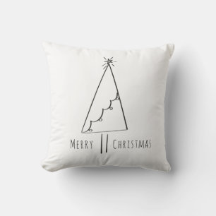Minimalist Merry Christmas Tree Line Art Cushion