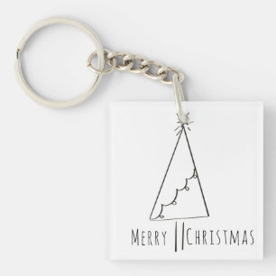 Minimalist Merry Christmas Tree Line Art  Key Ring