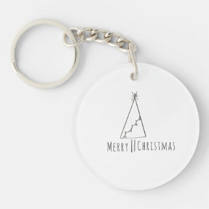Minimalist Merry Christmas Tree Line Art Keychain