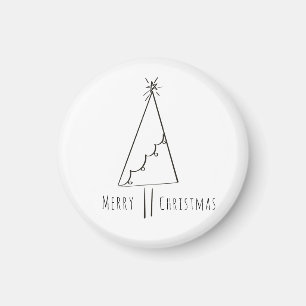Minimalist Merry Christmas Tree Line Art Magnet
