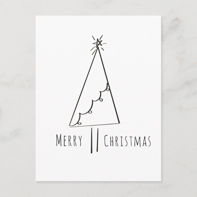 Minimalist Merry Christmas Tree Line Art Postcard (Front)