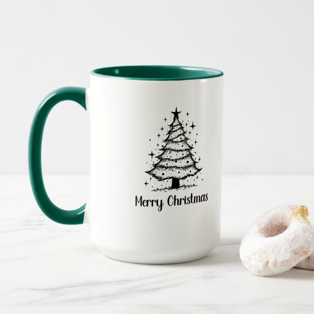 Minimalist Merry Christmas Tree Mug (With Donut)