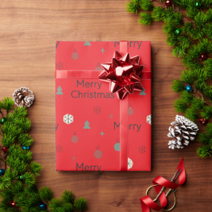 Minimalist Merry Christmas Tree red background Wrapping Paper