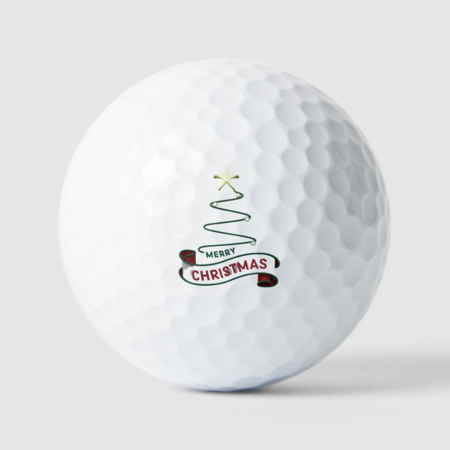 Minimalist Merry Christmas Tree with Star Design Golf Balls (Front)