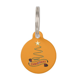 Minimalist Merry Christmas Tree with Star Design Pet Tag