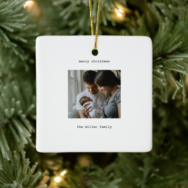 Minimalist Merry Christmas with Photo  Ceramic Ornament (Tree)