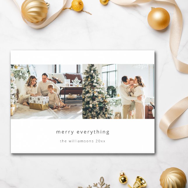 Minimalist Merry Everything 3 Photo Horizontal Holiday Card (Creator Uploaded)