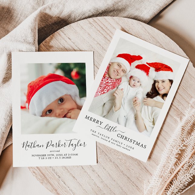 Minimalist Merry Little Christmas Portrait Birth Holiday Card (Creator Uploaded)