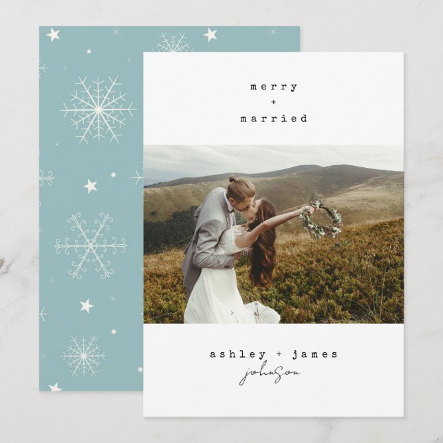 Minimalist Merry & Married Christmas 1 Photo Holiday Card (Front/Back)