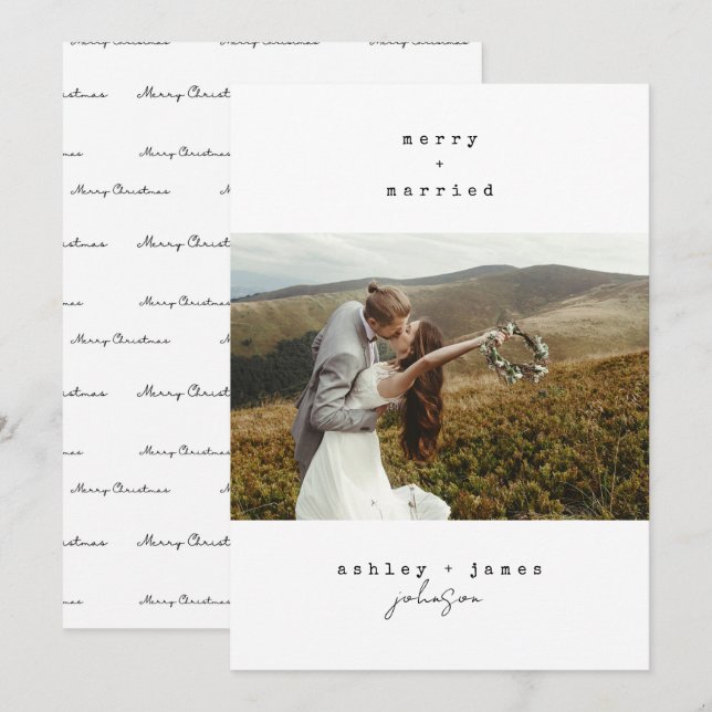 Minimalist Merry & Married Christmas Photo  Holiday Card (Front/Back)