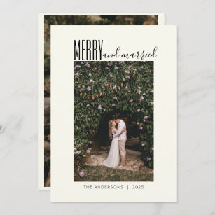 Minimalist Merry Married Wedding Two Photo  Holiday Card
