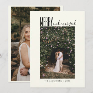Minimalist Merry Married Wedding Two Photo Holiday Card