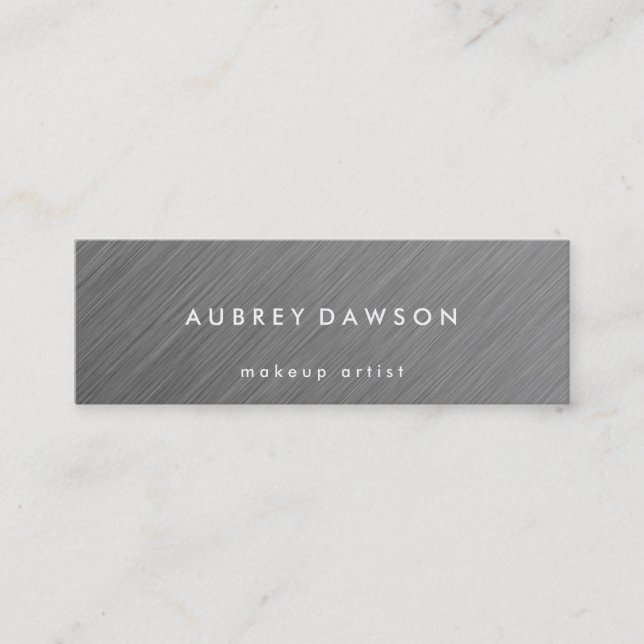 Minimalist Metallic Faux Grey Mini Business Card (Front)