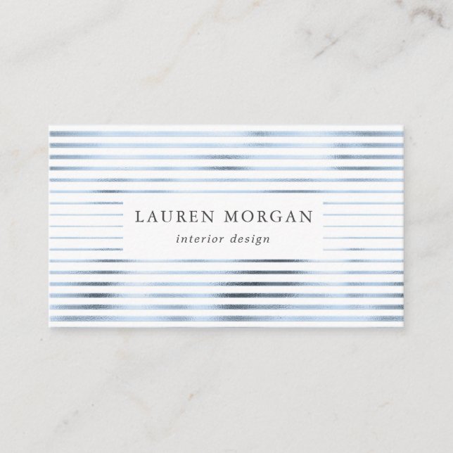 minimalist metallic sky blue stripes business card (Front)