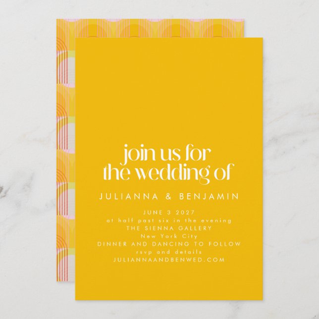 Minimalist Mid Modern Yellow Geometric Wedding Invitation (Front/Back)