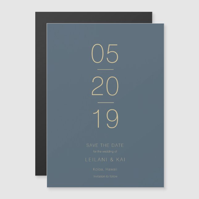 Minimalist Midnight Blue Save the Date Magnetic Invitation (Front/Back)