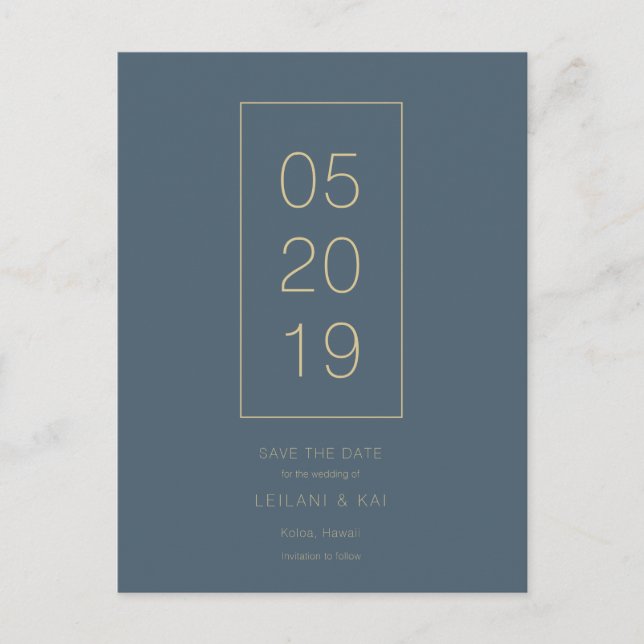 Minimalist Midnight Blue Save the Date Postcard (Front)