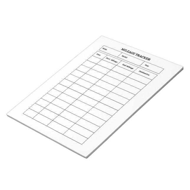 Minimalist Mileage Tracker Notepad (Angled)
