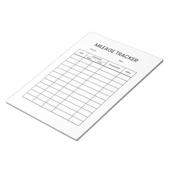 Minimalist Mileage Tracker Notepad (Angled)
